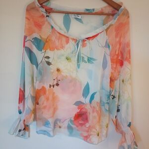 Charo Ruiz Ibiza Sheer Floral Blouse With Ruffle Sleeves Size XS
